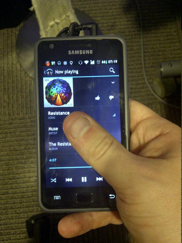 My thumb and Google Music on Android